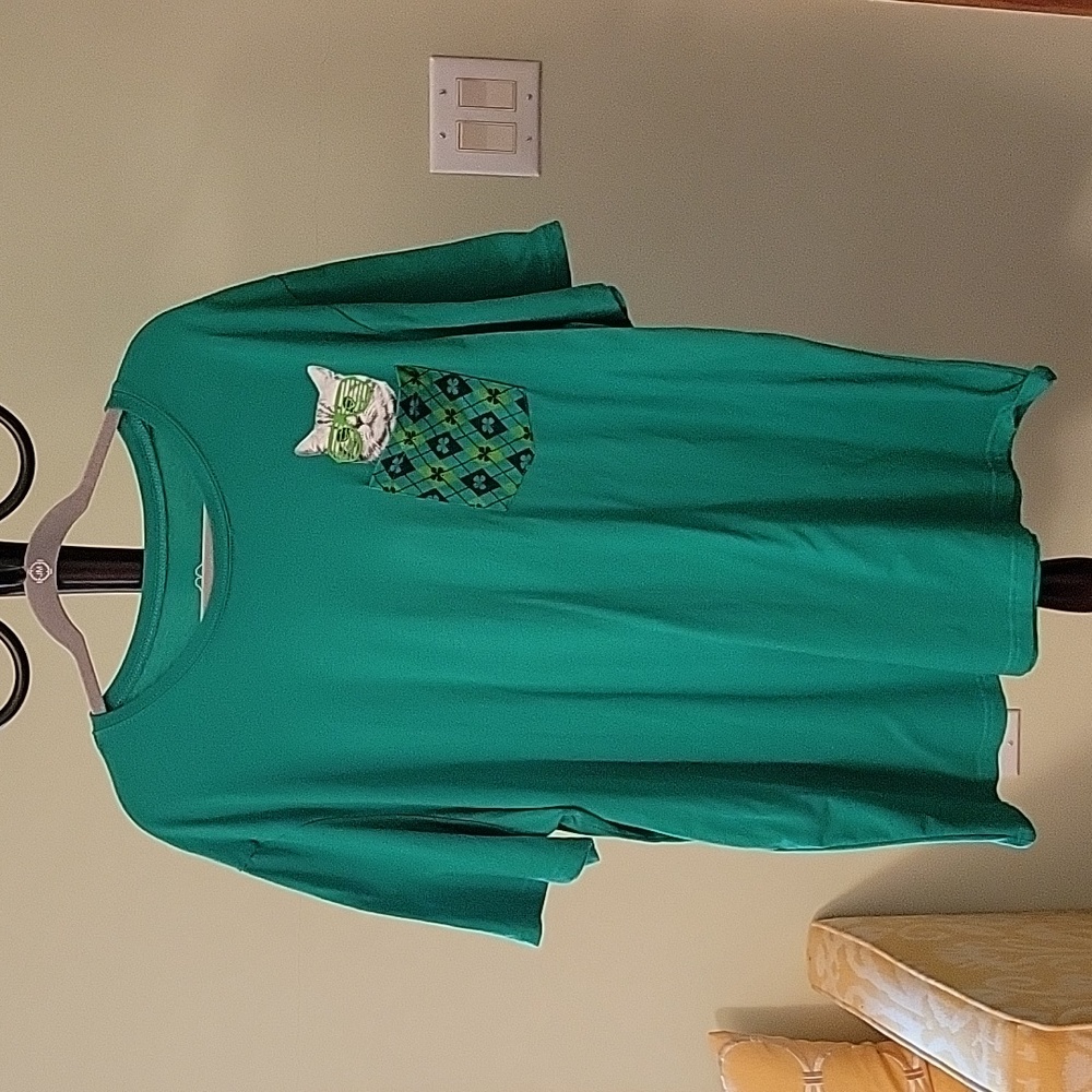 💰Men's Lucky Tee Shirt Cat Pocket Graphic St. Patrick's Day Tee Size 2XL